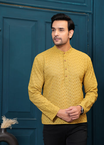 Cotton Musterd Shiffliy Kurta